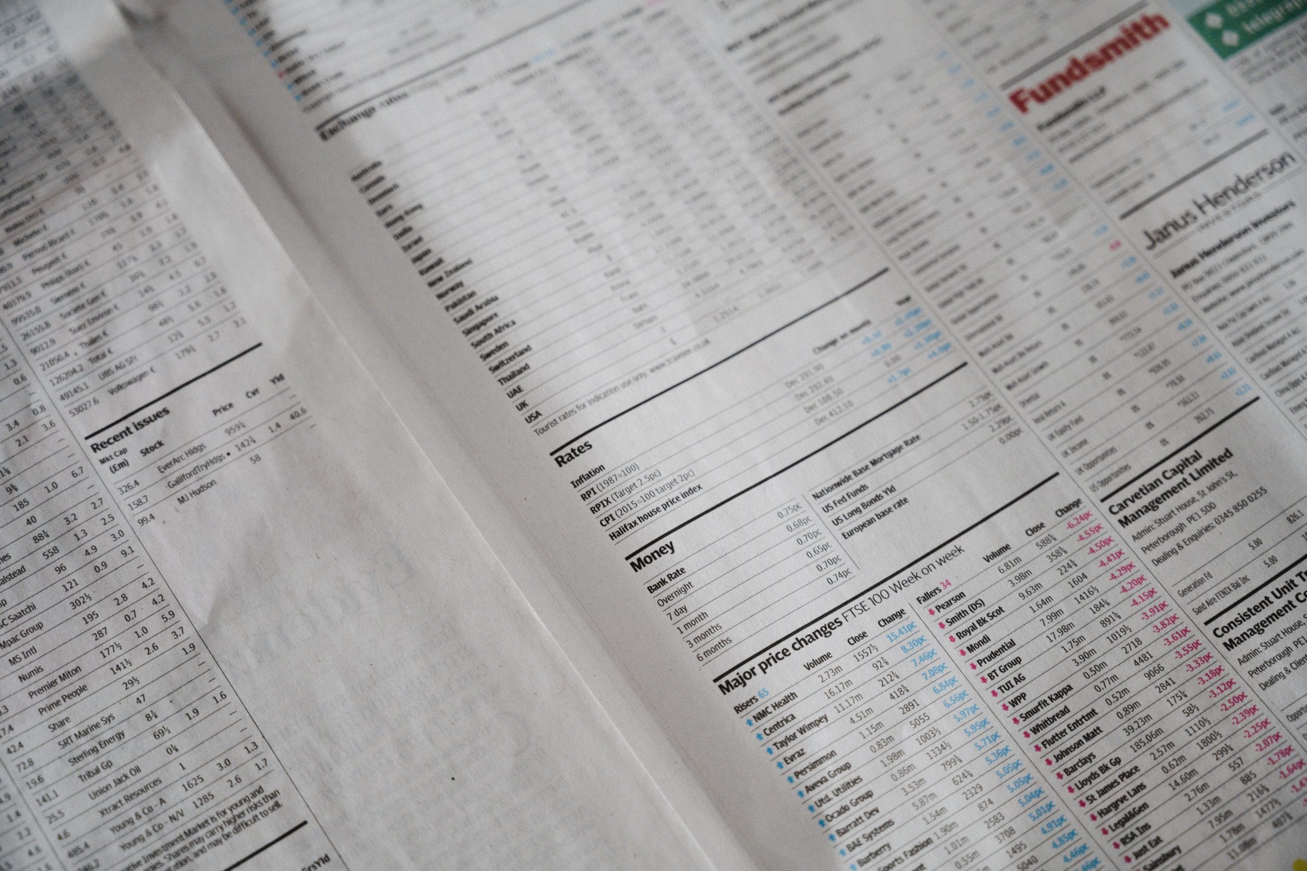 Market data in financial newspaper