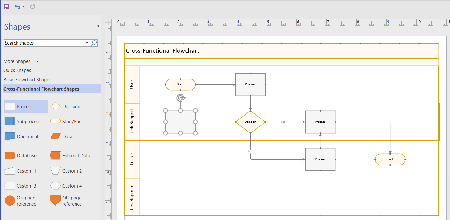 Add shapes to swimlanes in Microsoft Visio