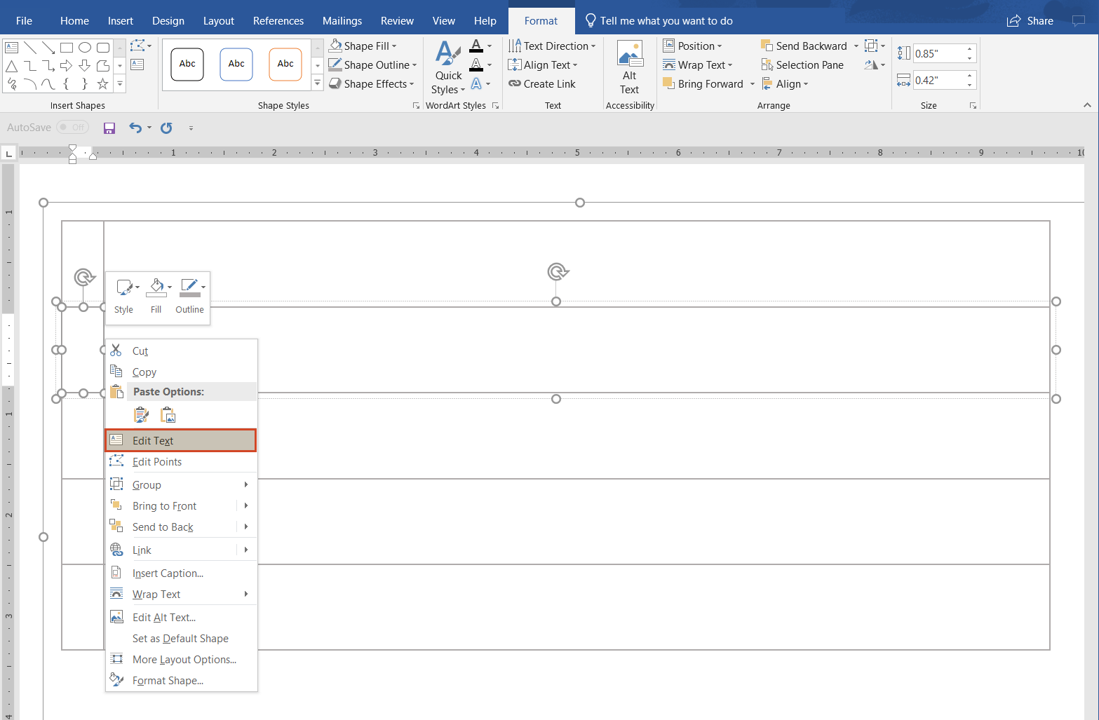 Label swimlanes in manual Word swimlane diagram