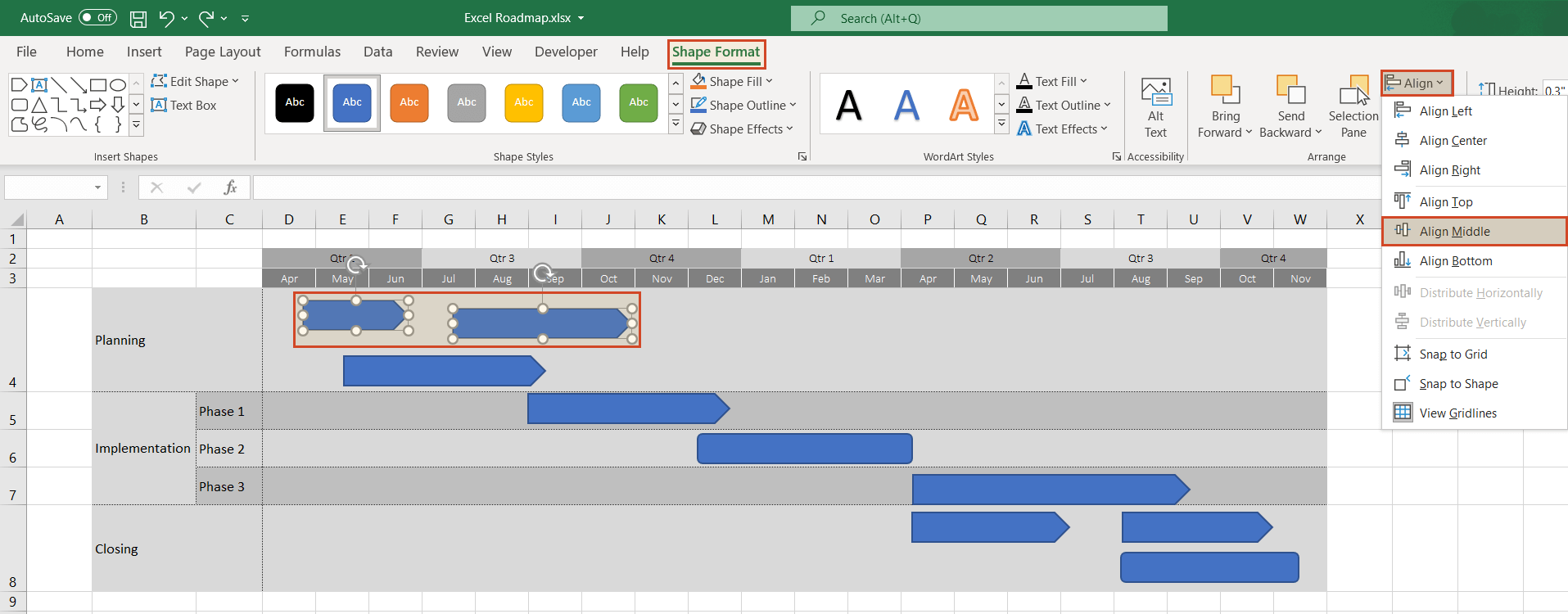 Align roadmap shapes