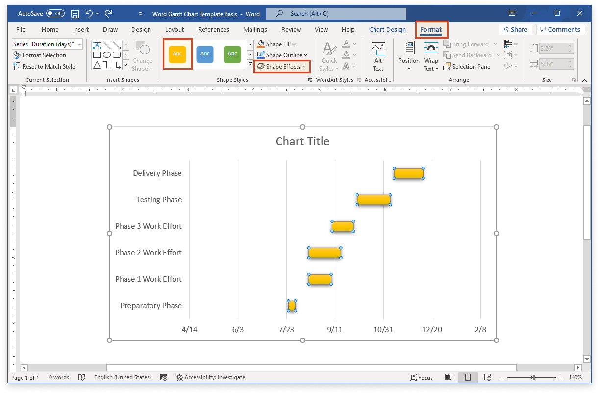 Apply chart effects in MS word