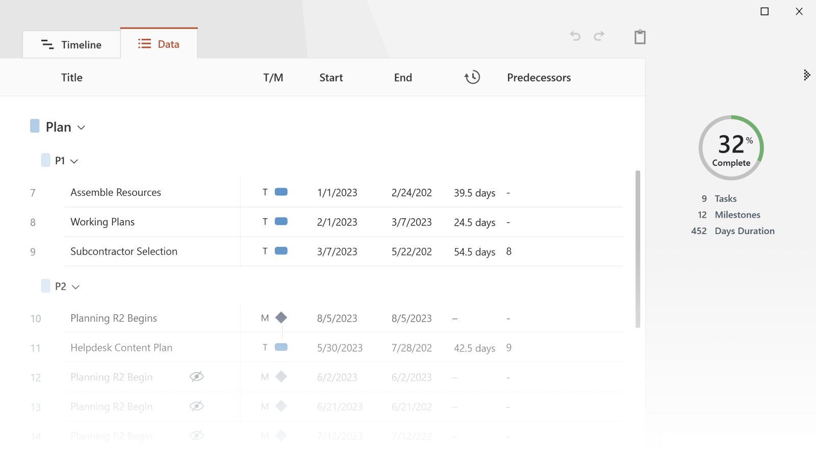 Maak en update tijdlijnen voor projecten in PowerPoint