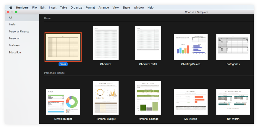 Create New Sheet in Numbers