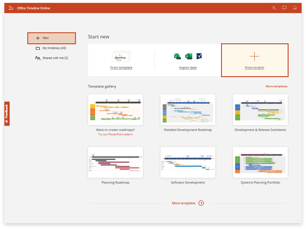 Create new roadmap in Office Timeline Online