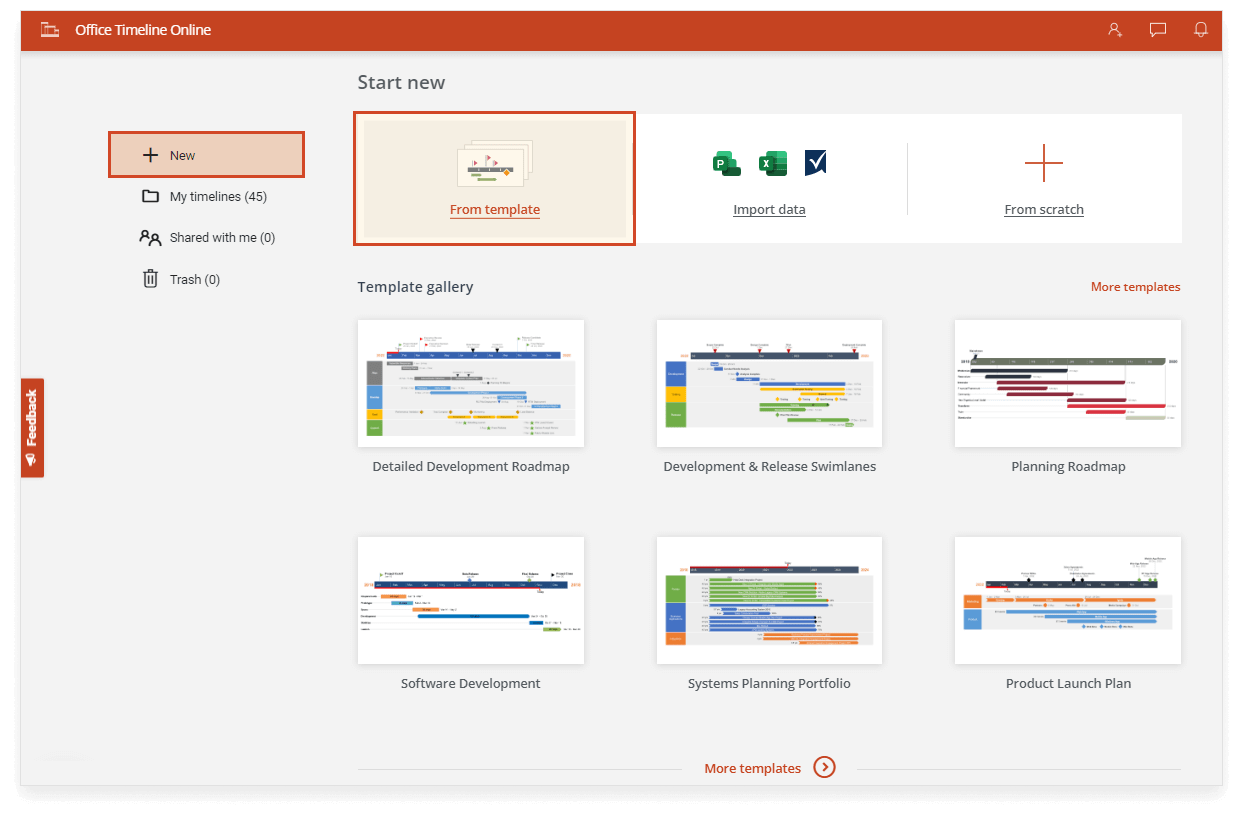 Create new swimlane diagram in Office Timeline Online