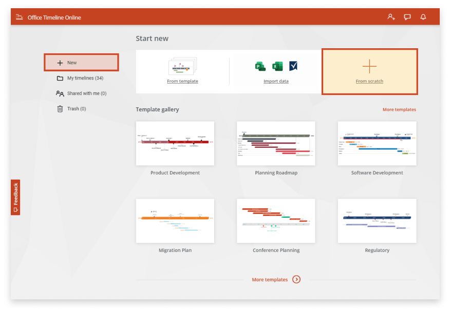 Create New Timeline in Office Timeline Online