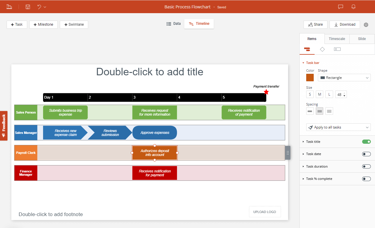 Customize swimlane diagram from Office Timeline Online’s Style Pane