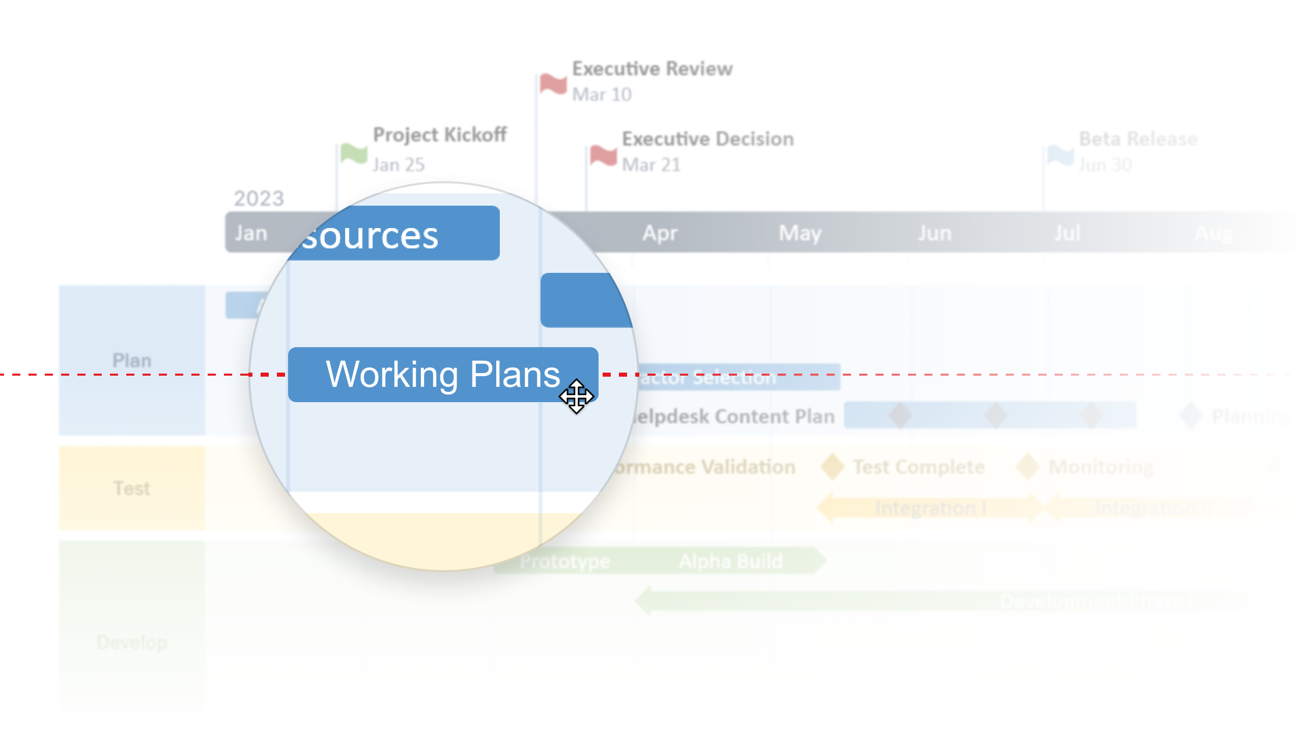 Slepen en neerzetten in Office Timeline