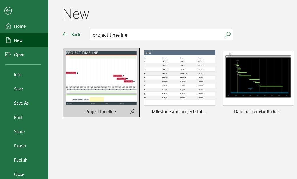 Project timeline from Excel template