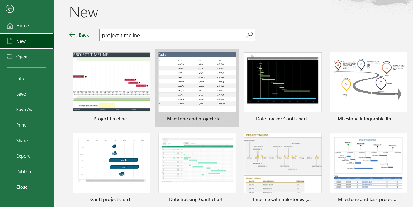 Zoek tijdlijnsjablonen in Excel