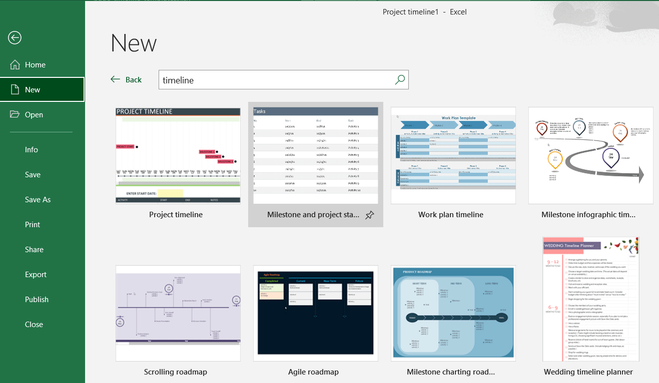 Find timeline templates in Excel