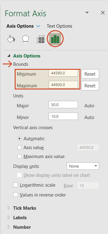 Adjusting Excel timeline bounds