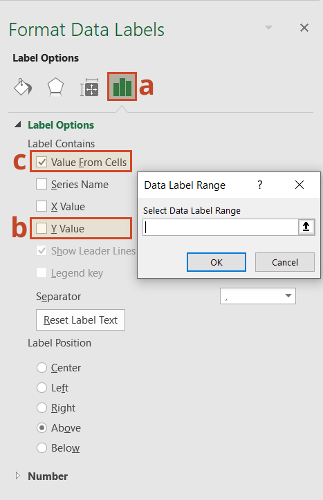 Selecting data range in Format Data Labels – Excel timeline