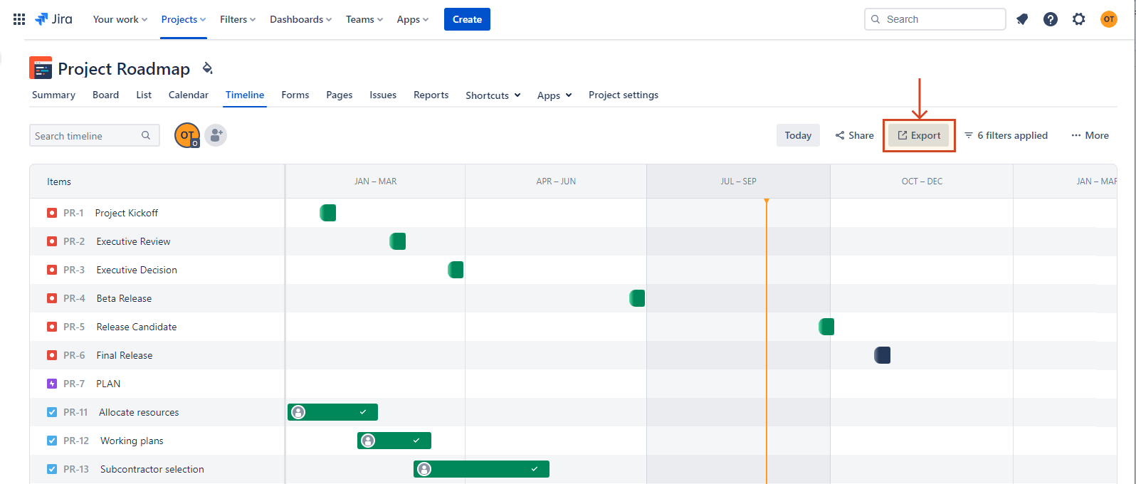 Exporting your Jira project roadmap as an image