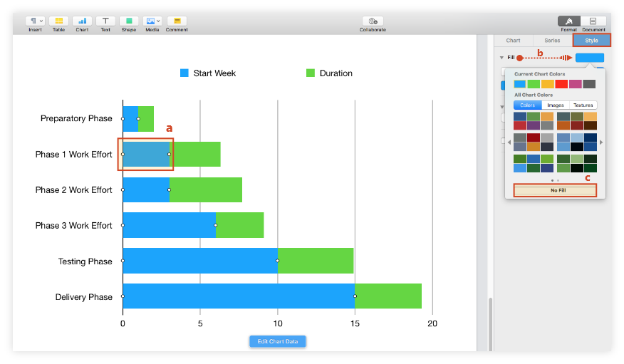 Format the chart bars in Pages