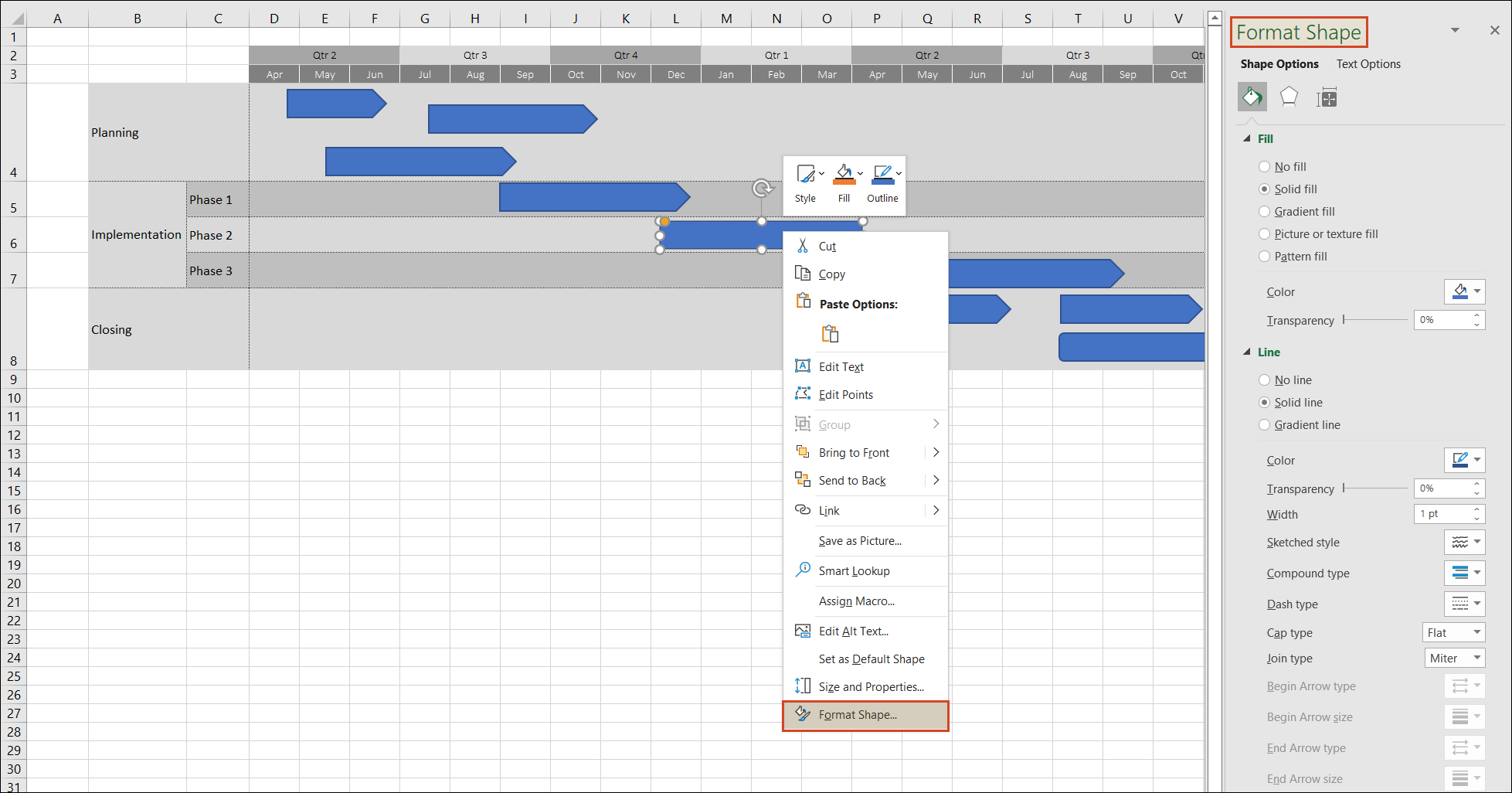 Format shape on roadmap