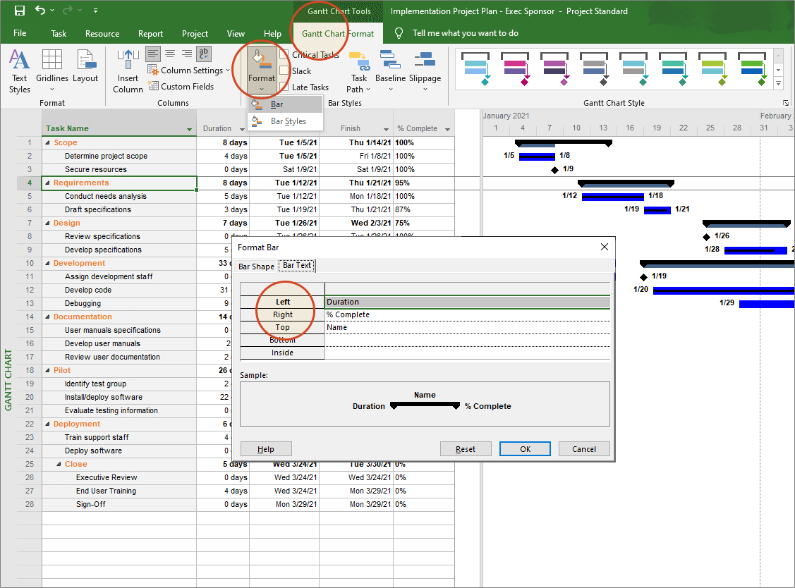 Gantt Chart Format Options