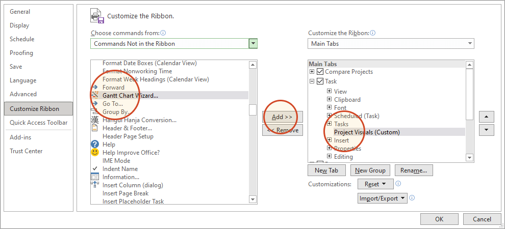 Add Project Visuals from Gantt chart wizard