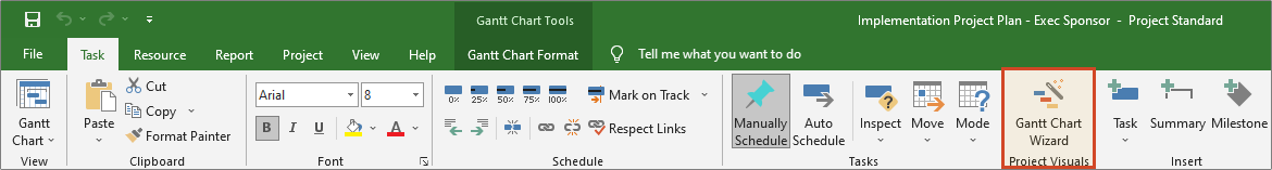 Gantt Chart Wizard Added on Ribbon Bar