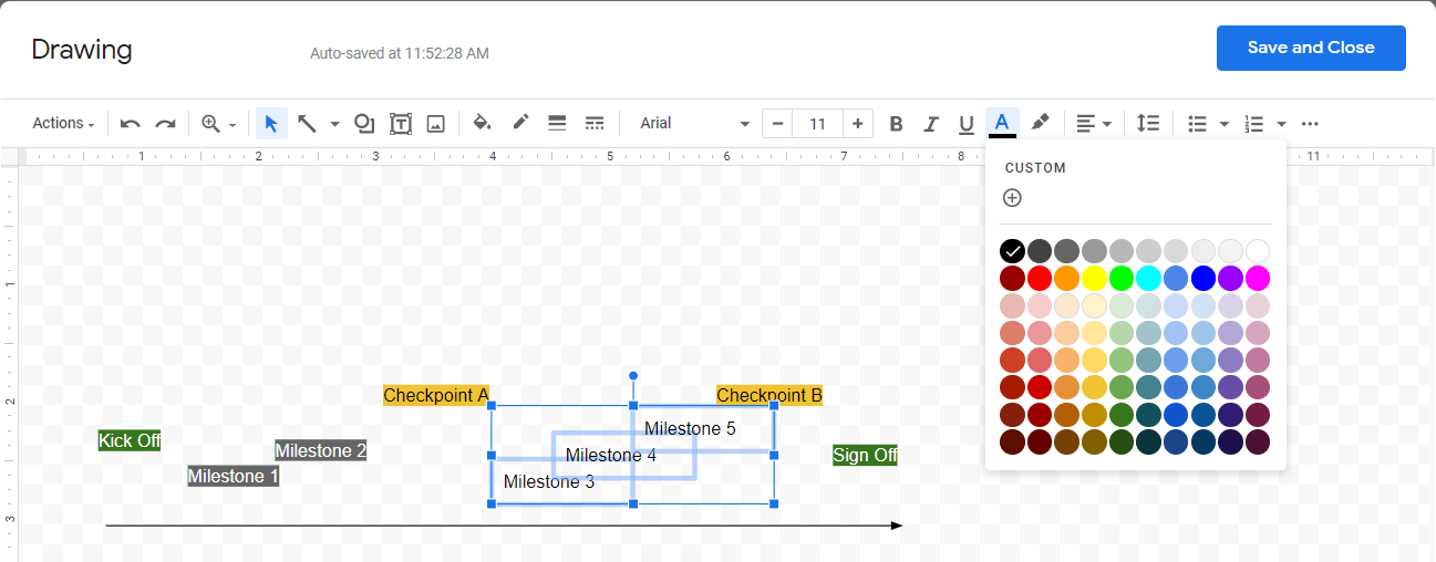 Format Google Docs timeline