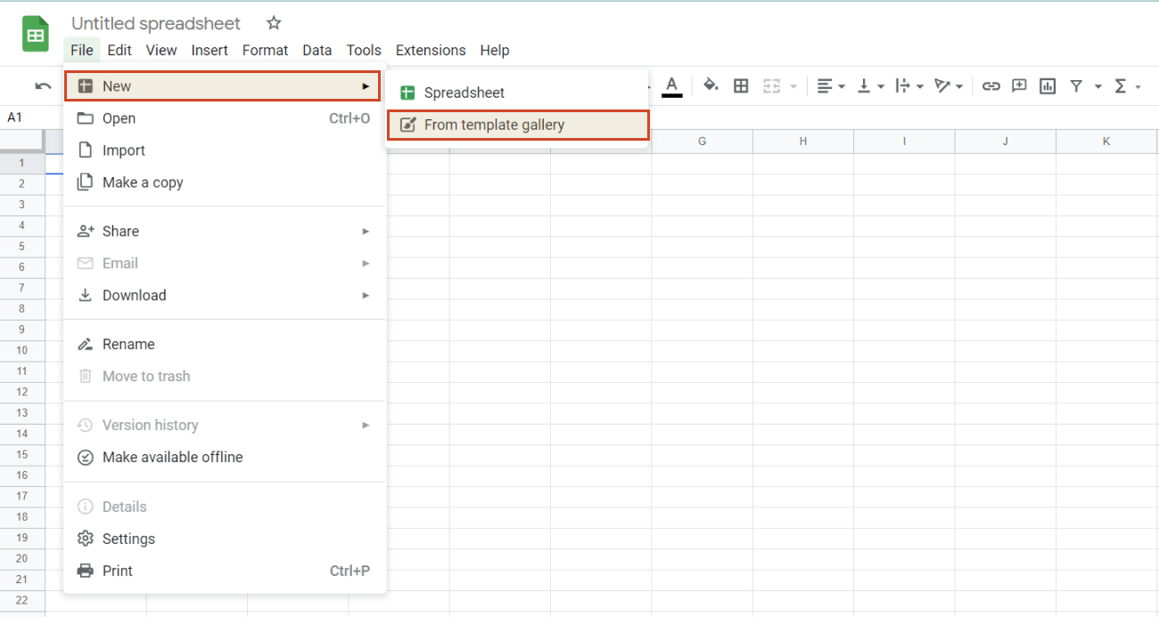 Find Gantt template in Google Sheets