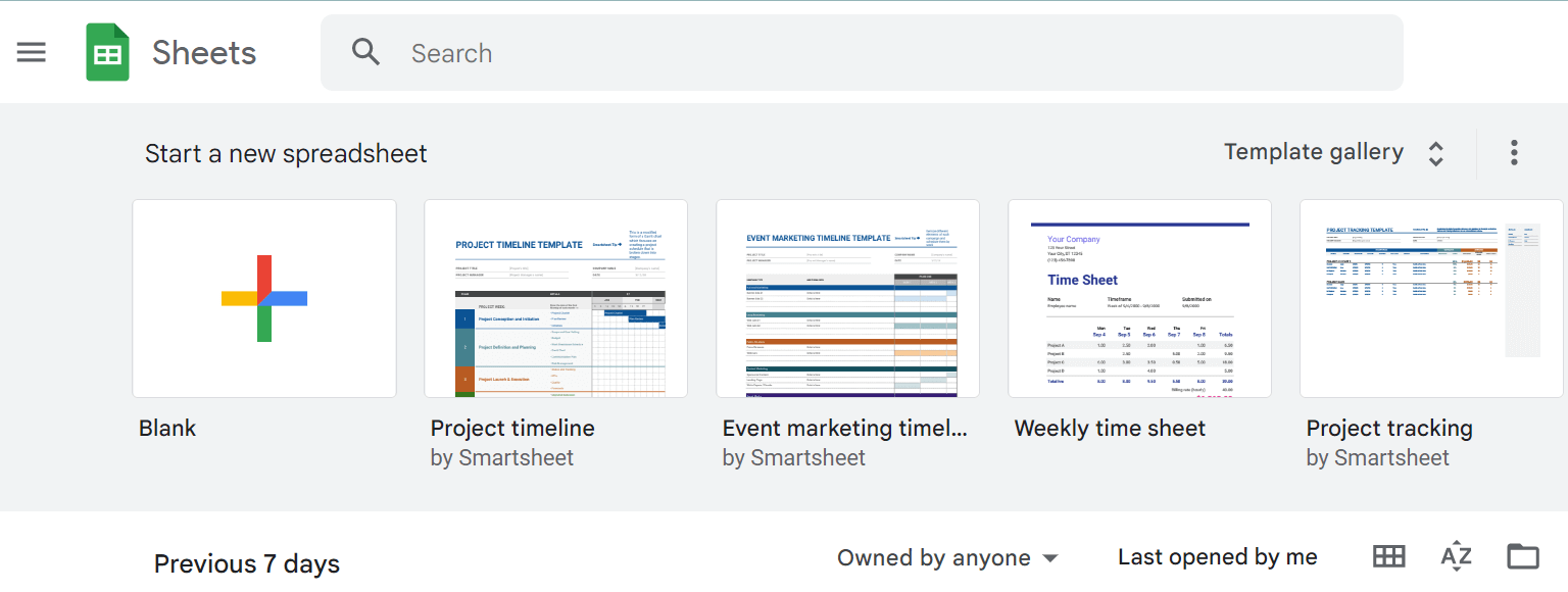 Trouver la galerie de modèles dans Google Sheets