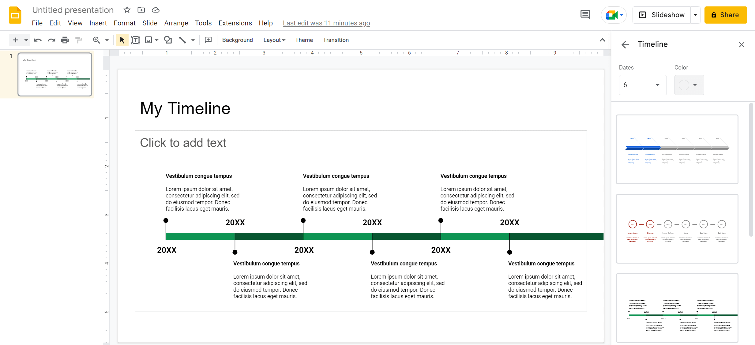 Tijdlijnsjablonen in Google Slides