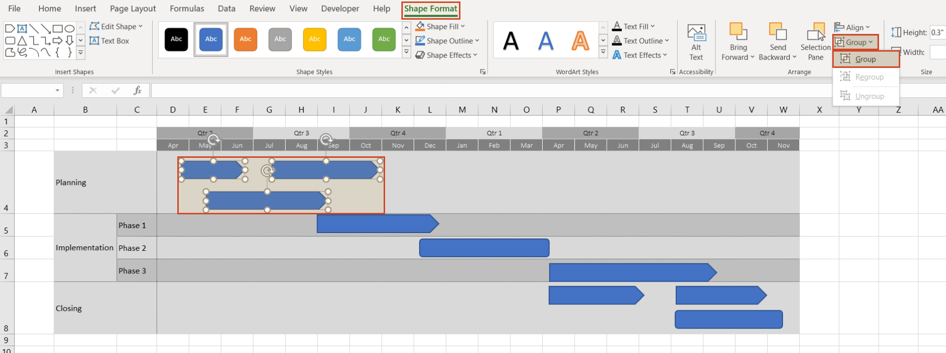 Group roadmap shapes