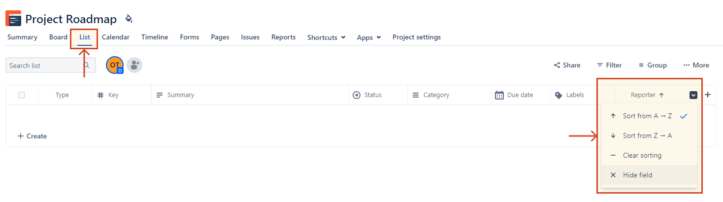 Hide project issue fields in Jira List view