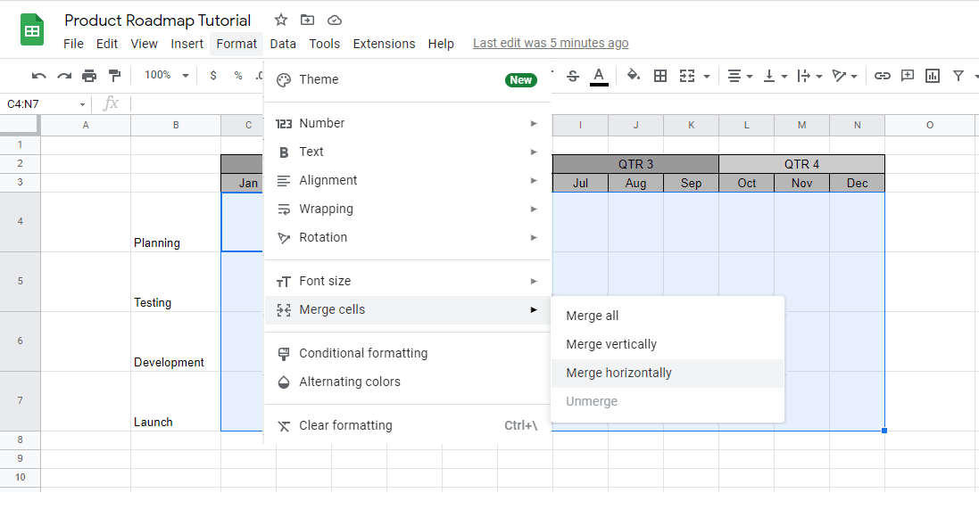 Horizontally merge row cells