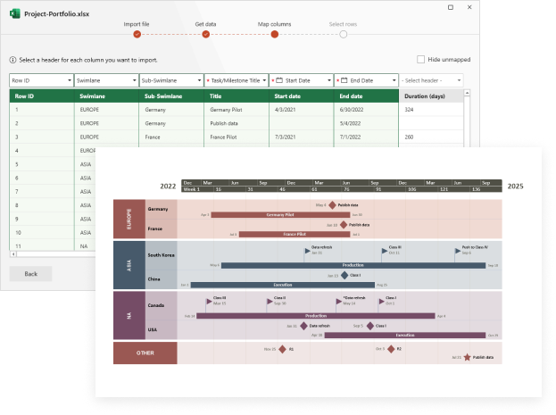 Easily import project data into Office Timeline