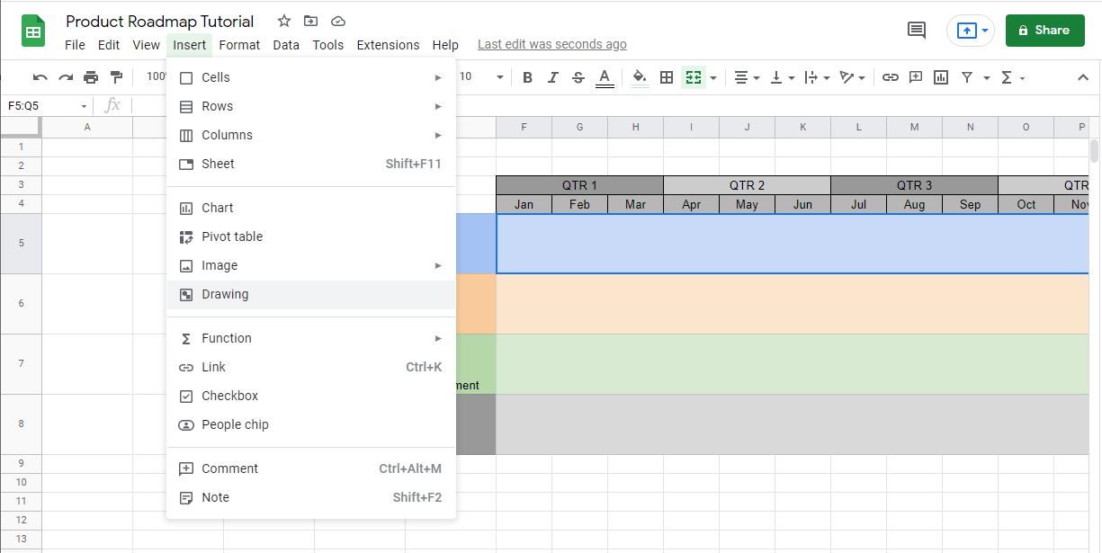 Insert shapes in roadmap swimlanes