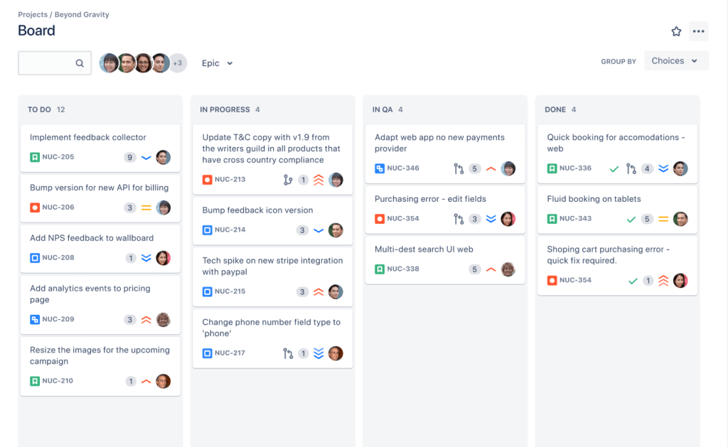 Kanban board example made with Jira