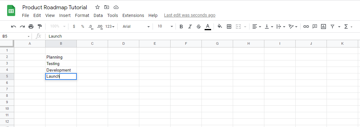 List roadmap components in Google Sheets