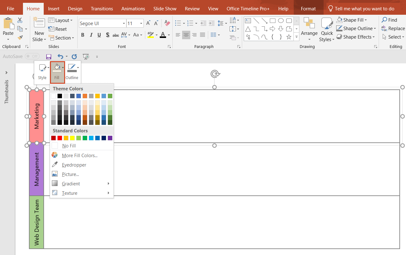 Change swimlane title color in manual PowerPoint swimlane diagram