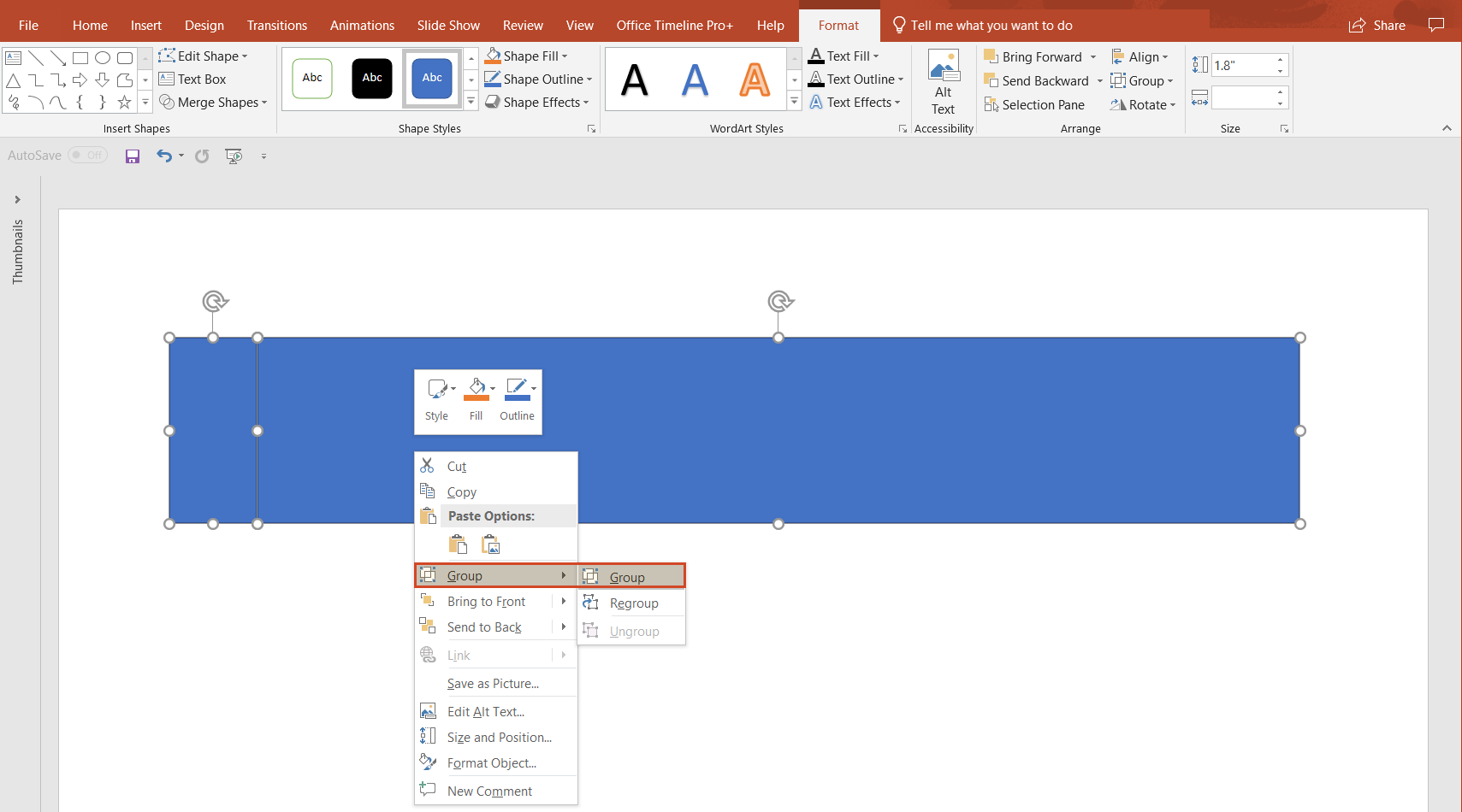 Group shapes in manual PowerPoint swimlane diagram