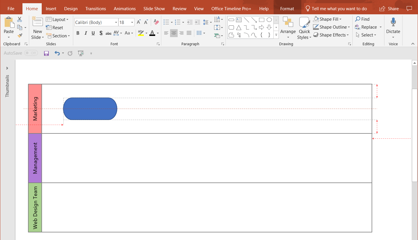 Insert and align swimlane objects in manual PowerPoint swimlane diagram