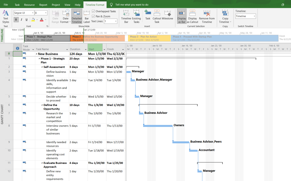 MS Project Gantt chart view