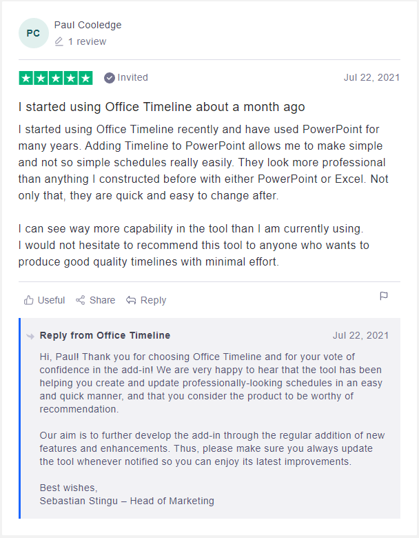 Office Timeline Customer Review Sample