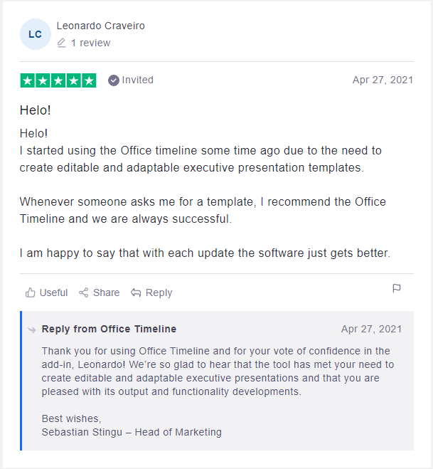 Office Timeline Customer Review Sample