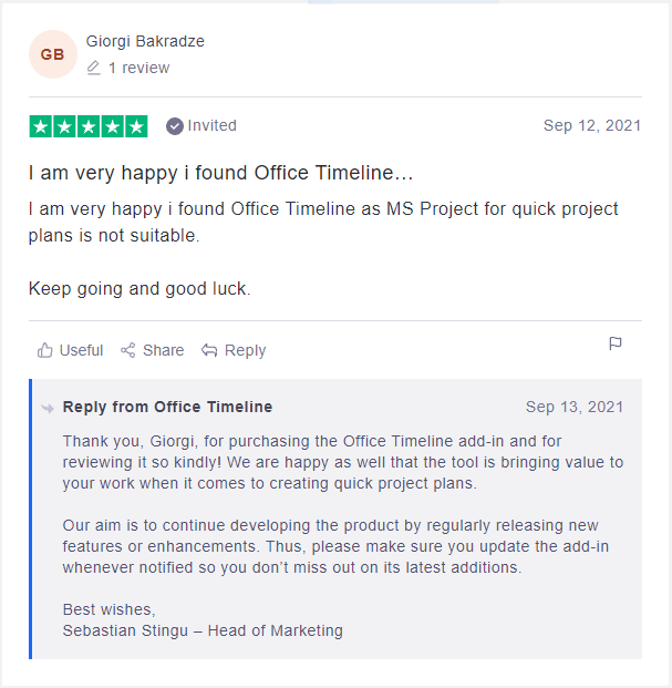 Office Timeline Customer Review Sample