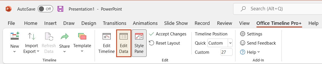 Office Timeline edit data button