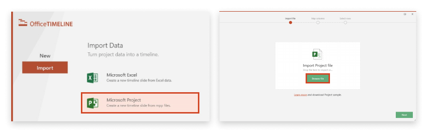 The MS Project Import Wizard in Office Timeline