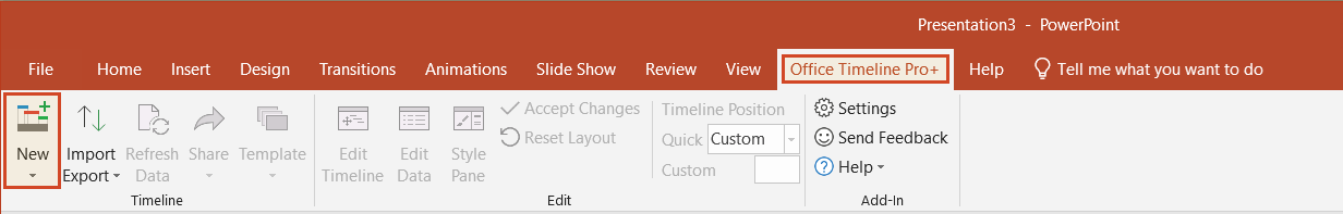 Create new roadmap - Office Timeline ribbon