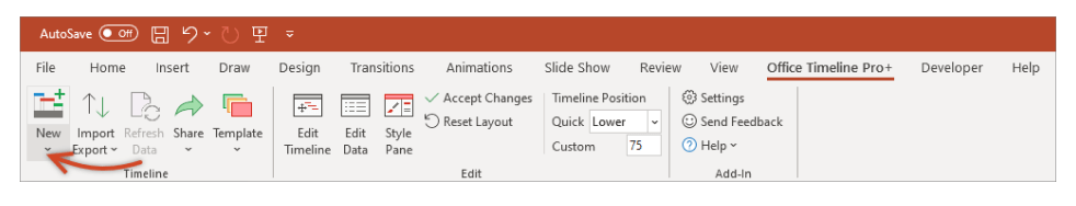 Office Timeline tab in PowerPoint