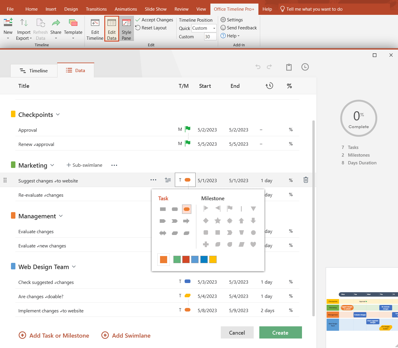 Data Entry wizard - automatic PowerPoint swimlane diagram