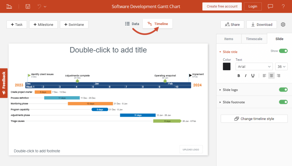 Online Gantt Chart in Timeline View