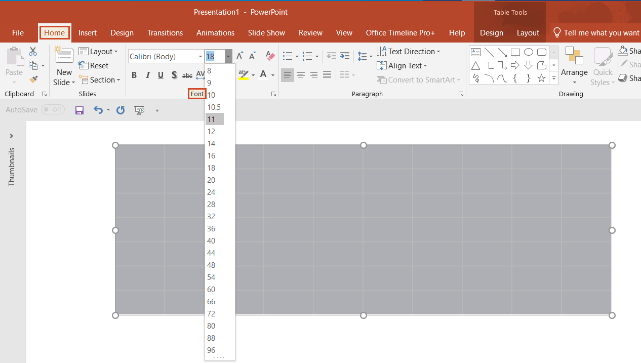 Set font size in ppt roadmap