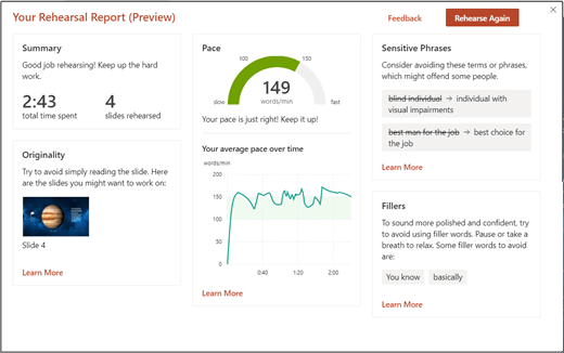 Presenter Coach Rehearsal Report Example