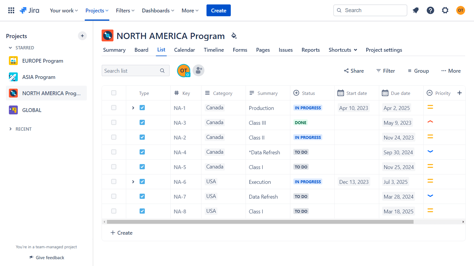 Projectgegevens in Jira voordat ze worden geïmporteerd in Office Timeline Online